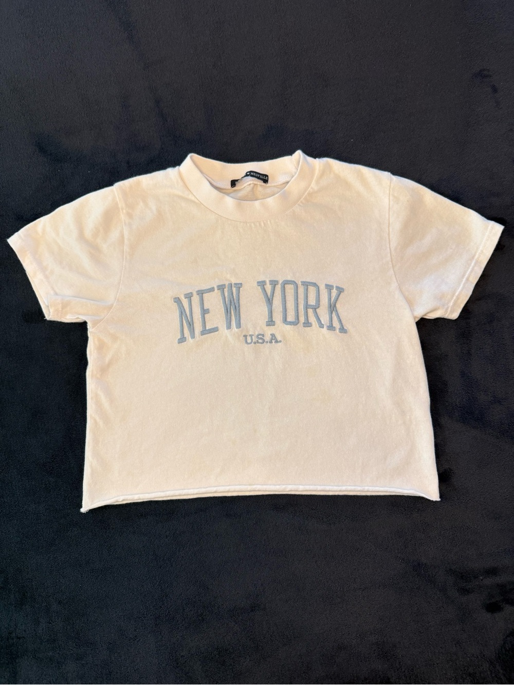 Brandy Melville White Tee with Light Blue "New York U.S.A." Print EUC